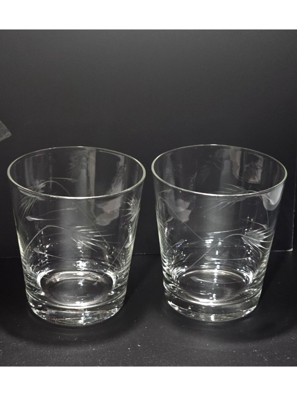2 Sasaki Wheat Old Fashion Glasses 3.25" etched vintage tumbler glassware 1950s